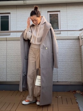 「Libra Cue（リブラ キュー）のアイテム（チェスターコート）」を使った、Kay-teeeさん（レディース・150cm）の冬コーディネート