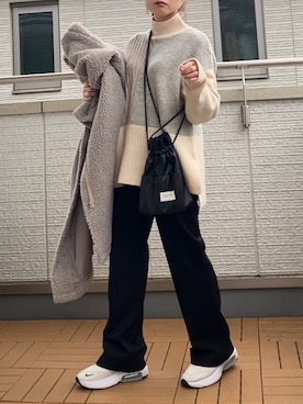 「Chillfar（チルファー）のアイテム（ステンカラーコート）」を使った、Kay-teeeさん（レディース・150cm）の冬コーディネート