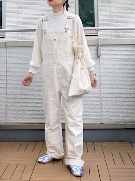 「オールホワイト」｜「アイテム（スリッポン）」を使った、Kay-teeeさん（レディース・150cm）の春コーディネート