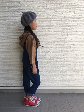 「no brand（ノーブランド）のアイテム（サロペット/オーバーオール）」を使った、ちこねこあこさん（キッズ・122cm）の秋コーディネート