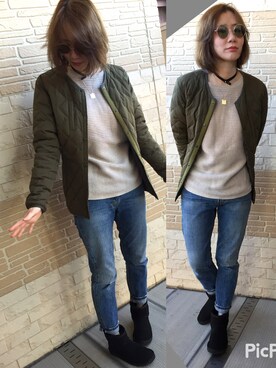 「Denime（ドゥニーム）のアイテム（ダウンジャケット/コート）」を使った、pooooさん（レディース・170cm）の冬コーディネート