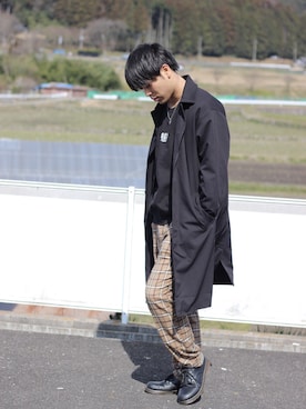 「アイテム（ステンカラーコート）」を使った、シンさん（メンズ・172cm・20代）の春コーディネート