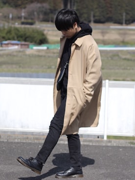 「アイテム（ステンカラーコート）」を使った、シンさん（メンズ・172cm・20代）の春コーディネート