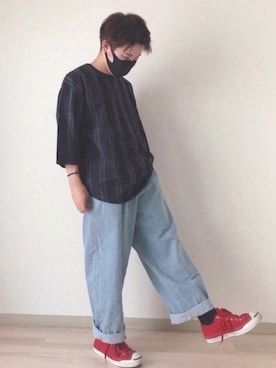 「H&M（エイチ・アンド・エム）のアイテム（シャツ/ブラウス）」を使った、YUITOさん（メンズ・162cm）の秋コーディネート