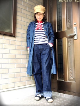 「シャツワンピを羽織る」｜「アイテム（帽子）」を使った、kouさん（レディース・155cm）の春コーディネート