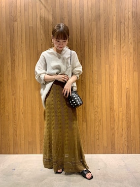 「透かし編みスカート」｜さかもとさん（レディース・154cm）の春コーディネート