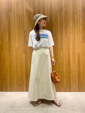 「Aラインスカート」｜「アイテム（帽子）」を使った、さかもとさん（レディース・154cm）の春コーディネート