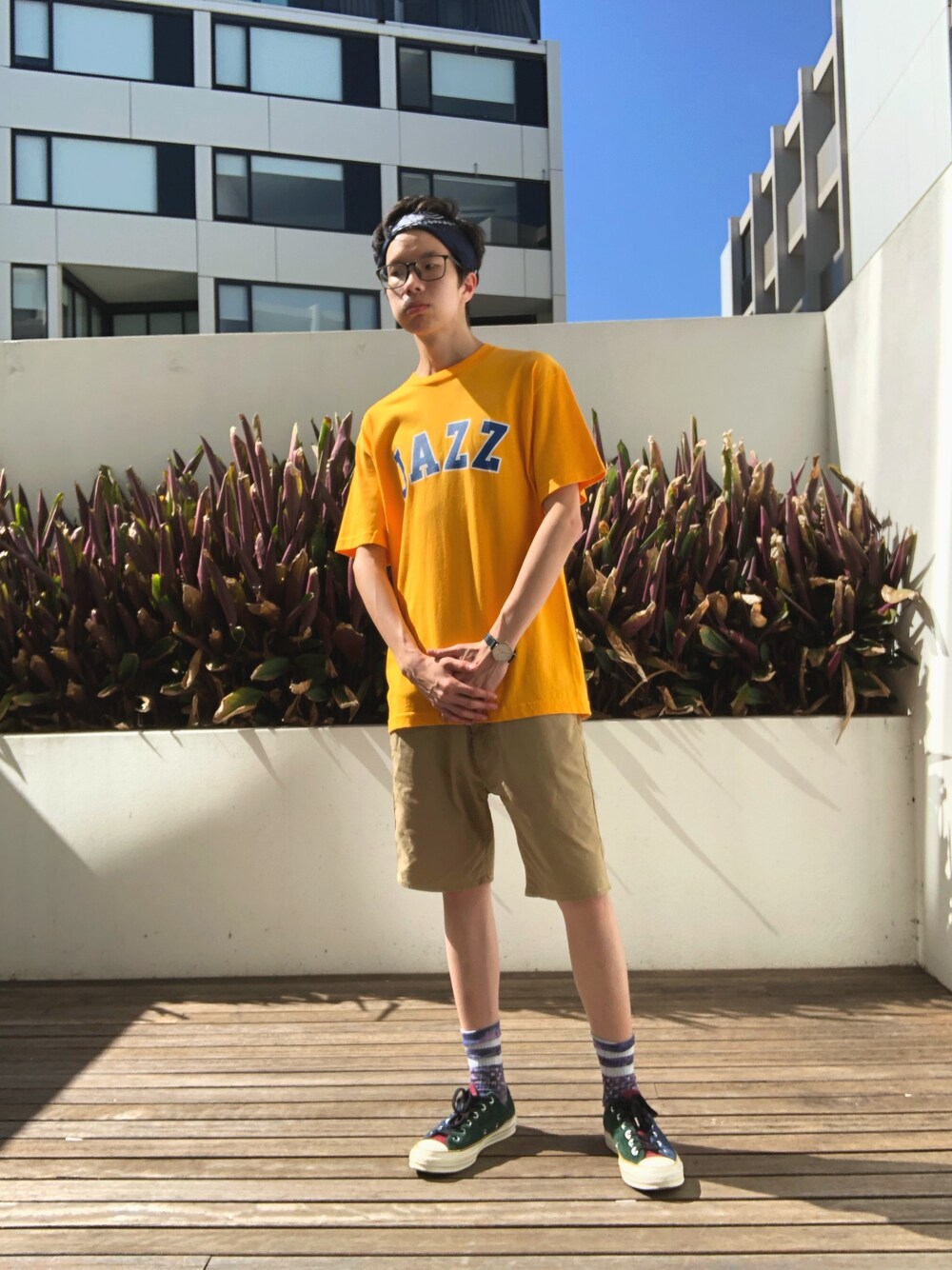 「summer、90’s」｜「ROTHCOのアイテム（カチューシャ、ブルー系）」を使った、megaRandyさん（メンズ・178cm）の冬コーディネートの1枚目の写真