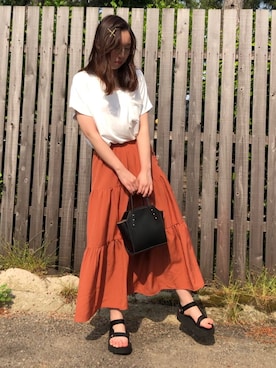 「オレンジスカート」｜ゆさん（レディース・166cm）の春コーディネート
