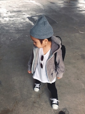 「こども ビームス（コドモビームス）のアイテム（パーカー）」を使った、kaiさん（キッズ・80cm）の秋コーディネート