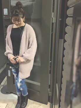 「GU（ジーユー）のアイテム（カーディガン/ボレロ、ピンク系）」を使った、えぃちゃんさん（レディース・153cm）の秋コーディネート