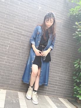 「BAPECITYのアイテム（ワンピース/ドレス、ブルー系）」を使った、えぃちゃんさん（レディース・153cm）の春コーディネート