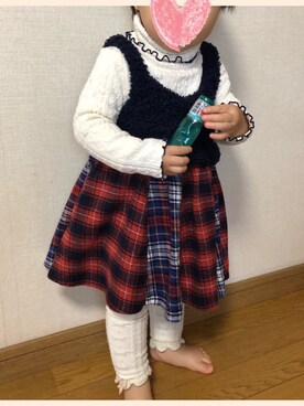 「Moujonjon（ムージョンジョン）のアイテム（スカート）」を使った、ちゃんまん♡はなこんさん（キッズ・80cm）の冬コーディネート