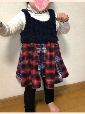 「Moujonjon（ムージョンジョン）のアイテム（ワンピース/ドレス）」を使った、ちゃんまん♡はなこんさん（キッズ・80cm）の冬コーディネート