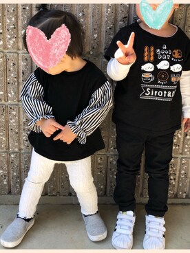 「Moujonjon（ムージョンジョン）のアイテム（レッグウェア）」を使った、ちゃんまん♡はなこんさん（キッズ・80cm）の春コーディネート