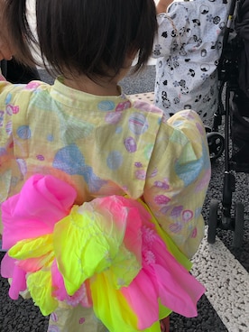「アイテム（浴衣、イエロー系）」を使った、ちゃんまん♡はなこんさん（キッズ・74cm）の夏コーディネート