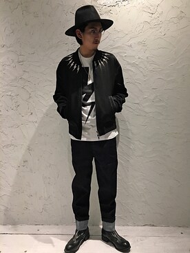 「ISAMU KATAYAMA BACKLASH（イサムカタヤマバックラッシュ）のアイテム（ハット）」を使った、上ノ山 寛瑛さん（メンズ・172cm）の春コーディネート