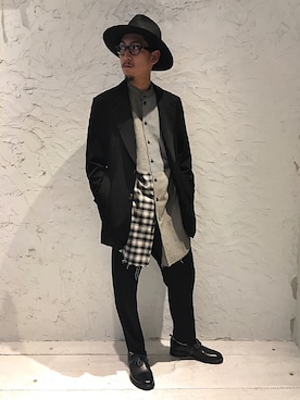 「ISAMU KATAYAMA BACKLASH（イサムカタヤマバックラッシュ）のアイテム（ハット）」を使った、上ノ山 寛瑛さん（メンズ・172cm）の夏コーディネート