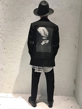 「ISAMU KATAYAMA BACKLASH（イサムカタヤマバックラッシュ）のアイテム（ハット）」を使った、上ノ山 寛瑛さん（メンズ・172cm）の秋コーディネート
