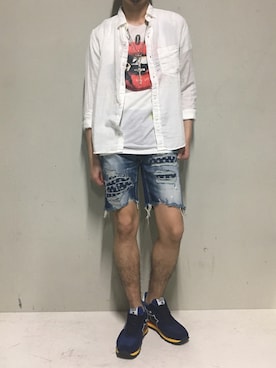 「ISAMU KATAYAMA BACKLASH（イサムカタヤマバックラッシュ）のアイテム（アクセサリー）」を使った、上ノ山 寛瑛さん（メンズ・172cm）の夏コーディネート