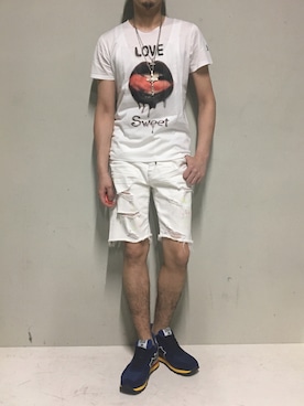 「ISAMU KATAYAMA BACKLASH（イサムカタヤマバックラッシュ）のアイテム（アクセサリー）」を使った、上ノ山 寛瑛さん（メンズ・172cm）の夏コーディネート