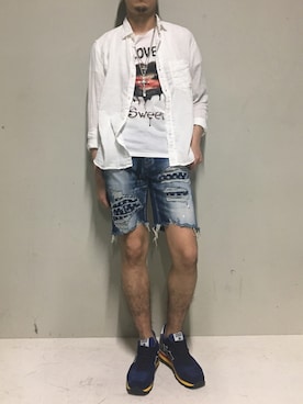 「ISAMU KATAYAMA BACKLASH（イサムカタヤマバックラッシュ）のアイテム（アクセサリー）」を使った、上ノ山 寛瑛さん（メンズ・172cm）の夏コーディネート