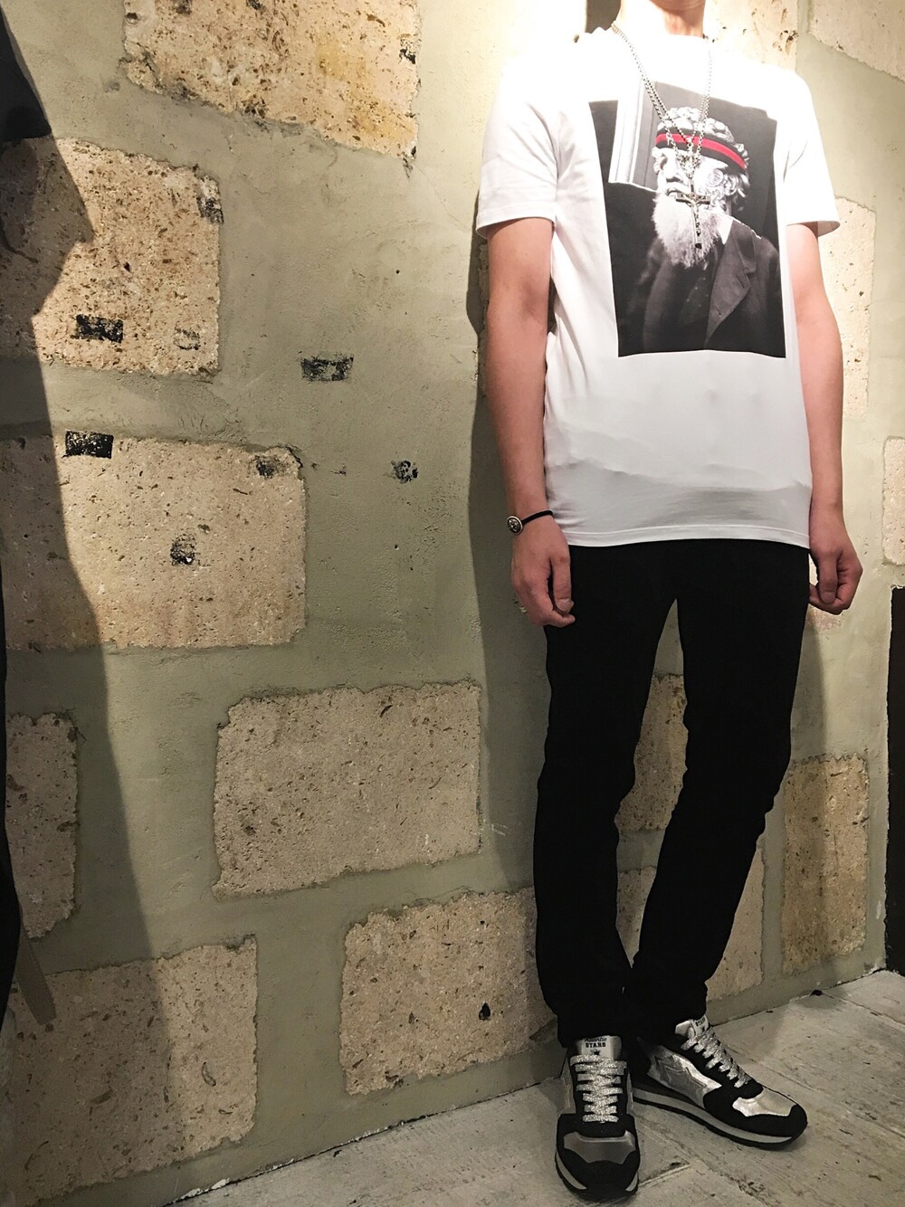 「ビーセカンド、B2nd、ニールバレット、neilbarrett、アトランティックスターズ、Atlantic STARS、GoodArtHLYWD、backlash、ISAMU KATAYAMA BACKLASH、バックラッシュ」｜「Good Art HLYWDのアイテム（ネックレス、シルバー系）」を使った、上ノ山 寛瑛さん（メンズ・172cm）の夏コーディネートの1枚目の写真