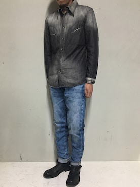 「ISAMU KATAYAMA BACKLASH（イサムカタヤマバックラッシュ）のアイテム（シャツ/ブラウス）」を使った、上ノ山 寛瑛さん（メンズ・172cm）の夏コーディネート