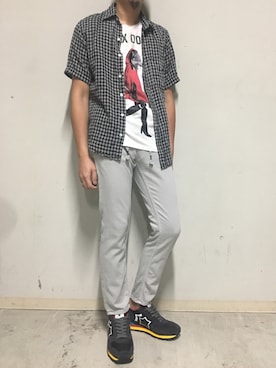 「YANUK（ヤヌーク）のアイテム（トップス）」を使った、上ノ山 寛瑛さん（メンズ・172cm）の夏コーディネート