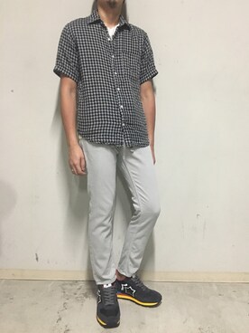 「YANUK（ヤヌーク）のアイテム（パンツ）」を使った、上ノ山 寛瑛さん（メンズ・172cm）の夏コーディネート