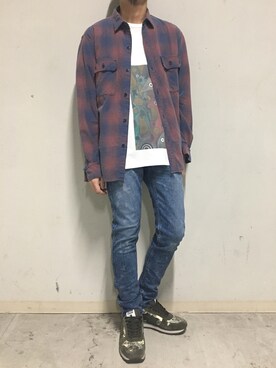 「OURET（オーレット）のアイテム（Tシャツ/カットソー）」を使った、上ノ山 寛瑛さん（メンズ・172cm）の夏コーディネート