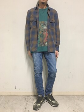 「OURET（オーレット）のアイテム（Tシャツ/カットソー）」を使った、上ノ山 寛瑛さん（メンズ・172cm）の夏コーディネート