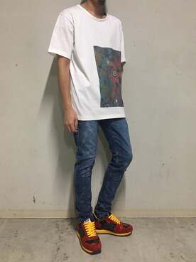 「OURET（オーレット）のアイテム（Tシャツ/カットソー）」を使った、上ノ山 寛瑛さん（メンズ・172cm）の夏コーディネート