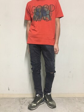 「OURET（オーレット）のアイテム（Tシャツ/カットソー）」を使った、上ノ山 寛瑛さん（メンズ・172cm）の秋コーディネート