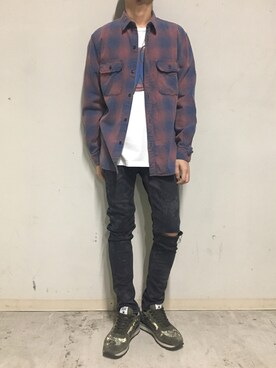 「OURET（オーレット）のアイテム（Tシャツ/カットソー）」を使った、上ノ山 寛瑛さん（メンズ・172cm）の秋コーディネート
