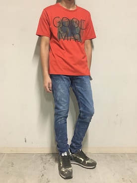 「OURET（オーレット）のアイテム（Tシャツ/カットソー）」を使った、上ノ山 寛瑛さん（メンズ・172cm）の秋コーディネート