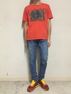 「OURET（オーレット）のアイテム（Tシャツ/カットソー）」を使った、上ノ山 寛瑛さん（メンズ・172cm）の秋コーディネート