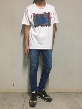 「OURET（オーレット）のアイテム（Tシャツ/カットソー）」を使った、上ノ山 寛瑛さん（メンズ・172cm）の秋コーディネート