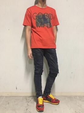 「OURET（オーレット）のアイテム（Tシャツ/カットソー）」を使った、上ノ山 寛瑛さん（メンズ・172cm）の秋コーディネート