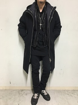 「ISAMU KATAYAMA BACKLASH（イサムカタヤマバックラッシュ）のアイテム（ベスト）」を使った、上ノ山 寛瑛さん（メンズ・172cm）の秋コーディネート