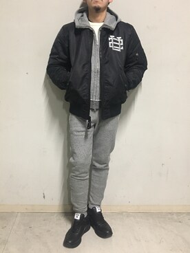 「surt（サート）のアイテム（ブルゾン）」を使った、上ノ山 寛瑛さん（メンズ・172cm）の冬コーディネート