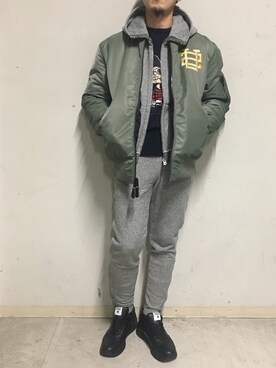 「surt（サート）のアイテム（ブルゾン）」を使った、上ノ山 寛瑛さん（メンズ・172cm）の冬コーディネート