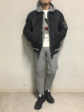 「surt（サート）のアイテム（ブルゾン）」を使った、上ノ山 寛瑛さん（メンズ・172cm）の冬コーディネート