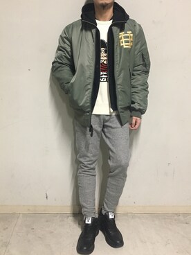 「surt（サート）のアイテム（ブルゾン）」を使った、上ノ山 寛瑛さん（メンズ・172cm）の冬コーディネート