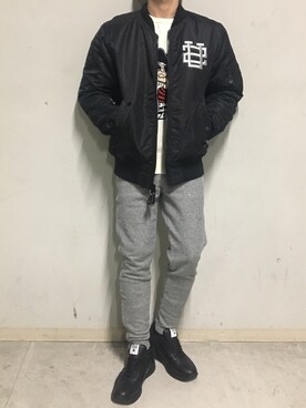 「surt（サート）のアイテム（ブルゾン）」を使った、上ノ山 寛瑛さん（メンズ・172cm）の冬コーディネート