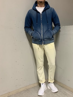 「YANUK（ヤヌーク）のアイテム（パンツ）」を使った、上ノ山 寛瑛さん（メンズ・172cm）の春コーディネート