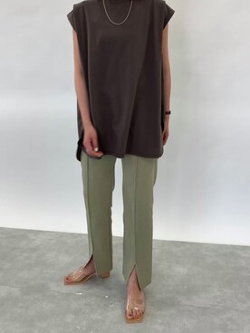 「titivate（ティティベイト）のﾀｯｸﾃﾞｻﾞｲﾝﾌﾚﾝﾁｽﾘｰﾌﾞﾄｯﾌﾟｽ（Tシャツ/カットソー）」を使った、titivateさん（レディース・163cm）の春コーディネート