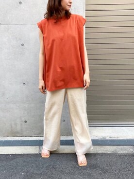 「titivate（ティティベイト）のﾀｯｸﾃﾞｻﾞｲﾝﾌﾚﾝﾁｽﾘｰﾌﾞﾄｯﾌﾟｽ（Tシャツ/カットソー）」を使った、titivateさん（レディース・163cm）の春コーディネート