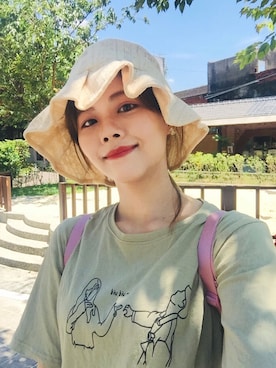 「通勤穿搭」｜「アイテム（帽子）」を使った、venuskimさん（レディース・158cm）の夏コーディネート