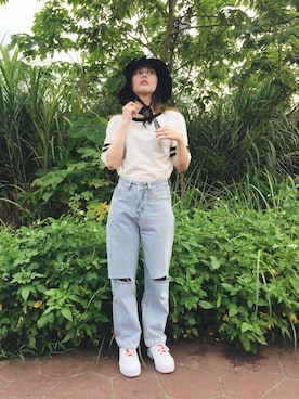 「通勤穿搭」｜「アイテム（帽子）」を使った、venuskimさん（レディース・158cm）の夏コーディネート